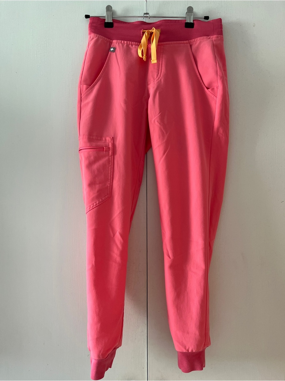FIGS Neon Pink Zamora Jogger Pants with Gold Drawstring